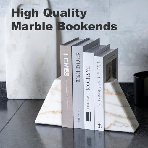 Karibiber Marble Bookends for Heavy Books, Calacatta Decorative Book Ends for Shelves, Unique and Heavy Bookends for Hardback Book & Cookbooks, Stone Book Stopper, Modern Book Holder,Set of 2 - Image 6