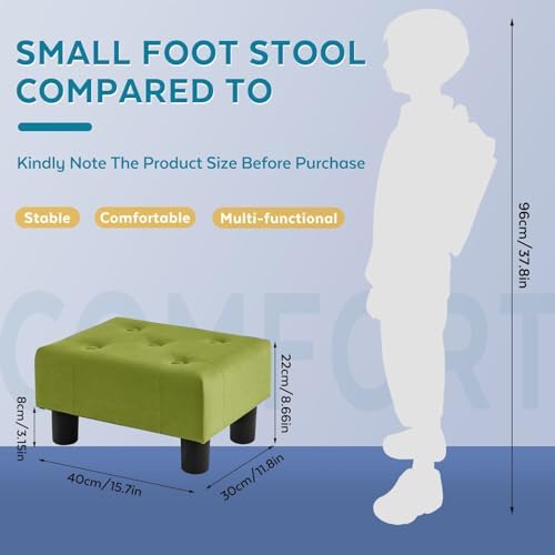 Small Foot Stool Ottoman, Velvet Footstool Ottoman Foot Rest for Couch, Rectangle Footstools and Ottomans Small for Living Room, Entryway and Bedroom (Olive Green) - Image 2