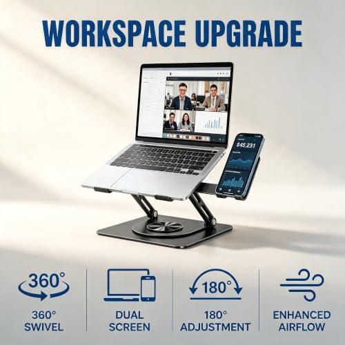 2-in-1 Laptop Stand for Desk with Phone Holder, Fits Most Laptops - Image 5