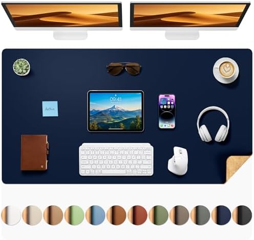 Aothia Dual-Sided Desk Mat, FSC Cork & PU Leather Desk Pad, Large Mouse Pad & Writing Surface for Full Desk Coverage, Non-Slip Waterproof Desk Protector - 47" x 23.6", Dark Blue by AothiaSimpleNaturalUnique