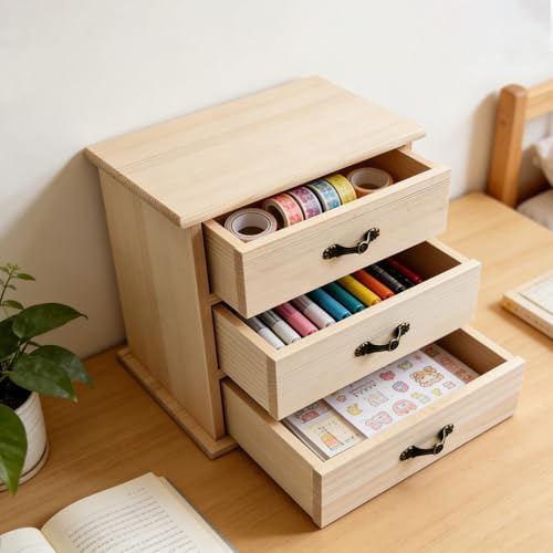 2-Pack Unfinished Solid Pine Wood Box with 3 Mini Drawers, Blank Natural Wooden Jewelry Organizer, Paintable and Carvable Storage Box for Arts, Crafts and DIY Projects - Image 6