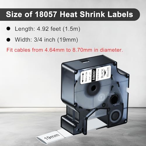 10 Pack Compatible for Dymo Rhino 18057 Black on White 3/4" x 4.9' Industrial Heat Shrink Tube Labels for Rhino 4200 5000 5200 6000 3M Label Maker - Image 3