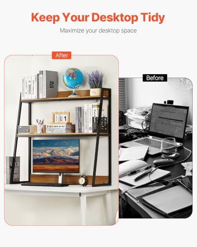 VEVOR 2-Tier Desktop Storage Organizer, 37.4" x 12.6" x 35.4" Office Storage Rack, Wood Color Display Shelf, Desktop Bookshelf Hutch with Anti-Slip Feet Pads, for Office, Home & Dorm - Image 4