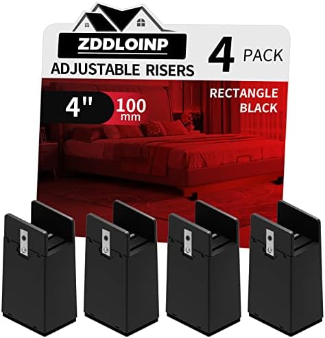 Bed Risers 4 Inch with Adjustable Screw Clamp, 4 Pack, Black by ZDDLOINP