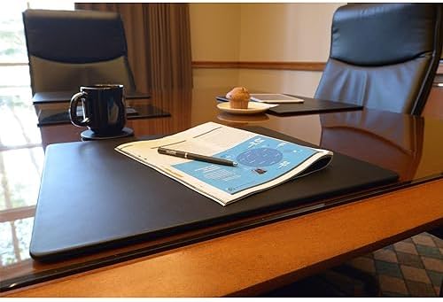 Dacasso Classic Black Leather 17" x 14" Luxury Conference Table Pad - Leather Desk Blotter for Writing - Boardroom Organization & Executive Desk Décor - Image 4