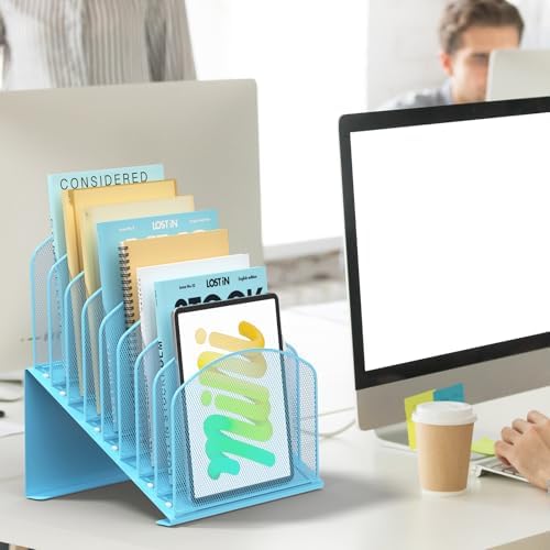 Sinboun Inclined Desk File Organizer Folder Holder with 8-Section, Blue - Image 3
