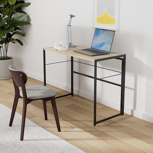 Furinno Riau No Tool/No Assembly/Folding Metal Frame Computer Desk, Sonoma Oak/Black - Image 2