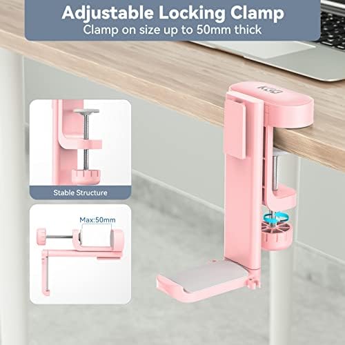 KDD Rotatable Headphone Hanger - 3 in 1 Under Desk Clamp Controller Stand Replaceable Cup Holder - Compatible with Universal Headset, Controller, Cup(Pink) - Image 6