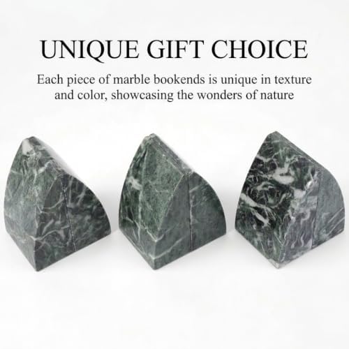 Koville Marble Bookends for Shelves, 8Lbs Large Stone Bookends for Heavy Books, Non-Slip Heavy Duty Book Stopper, Modern Decorative Book Ends for Bookshelf Table Home Decor(Verde Alpi) - Image 4