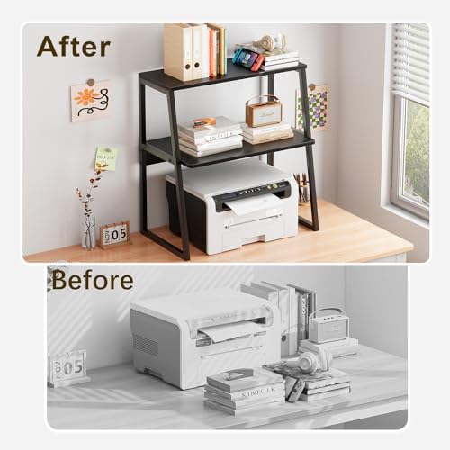 Arbuxzuy Printer Stand, Desktop Printer Shelf, 3 Tier Desk Shelf for top of Desk, Large Printer Stands Office Organization Shelves for Home Office Printer Fax Book, Black - Image 4