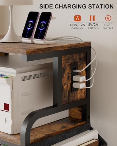 Tall Printer Stand with Charging Station, 4-Tier Mobile Printers Cart - Image 5