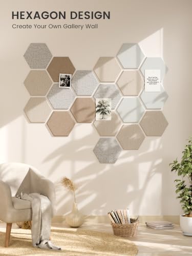 Fluxynara 12-Pack Hexagon Felt Bulletin Board Tiles, Stone Beige-1 - Image 7