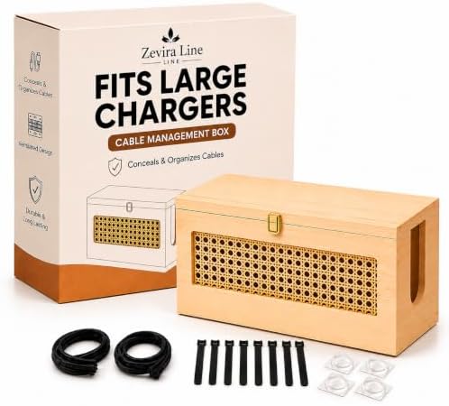 Wooden Cable Management Box - 15 x 6.5 x 6.3 in - Power Strip Organizer by Unknown
