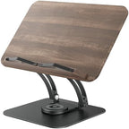Tounee Book Stand for Reading, Adjustable Book Holder with 360° Swivel Base, Foldable Cookbook Stand Recipe Book Holder with Elastic Page Clips for Music Scores, Recipe, Tablet, Laptop-Black by tounee