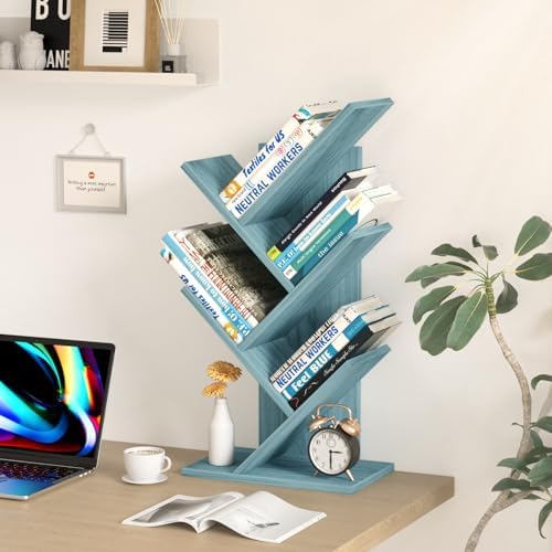SHEEPAM Small Tree Book Shelf,5 Tier Bookshelf, Wood Desktop Bookcase - Image 4