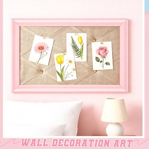 DoubleFill Pink Bulletin Board 16"×11" Linen Fabric Decorative Board Hanging Memo Boards with 20 Pushpins Large Cork Bulletin Boards for Home Office Decor Photos Display - Gold Linen with Pink Frame - Image 6