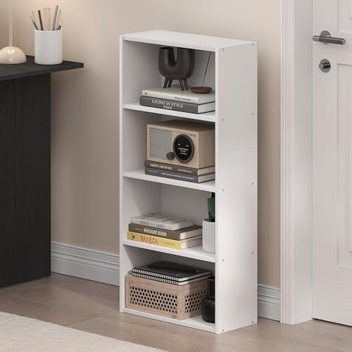 Furinno Basic Book Shelf, 4-Tier Bookcase with Open Shelf, Bookshelf, Cube Storage Organizer, 7 x 17 x 35, for Living Room, Bedroom, Home Office, White - Image 2