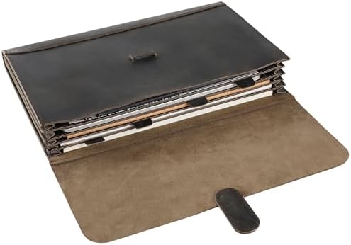 Genuine Leather File Folder, Accordian File Organizer, Leather Document Holder Resume Folio for Men & Women - Grey by GZRHKJLeatherPortfolio