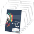 Remerry 12 Pcs Acrylic Sign Holder with Business Card Holder Slanted Paper Stand Clear Brochure Display Stand Heavy Duty Plastic Signs for Office Table Advertisement Flyer (8.5 x 11 Inch) by Remerry