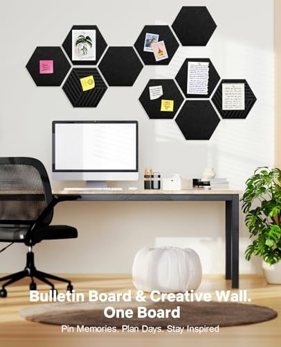 Hexagon Large Cork Bulletin Board Tiles, Peel and Stick Felt Wall Panels for Vision, Message Center, Picture and Prayer Board for Office, Dorm, Room and Desk Decor(Black) - Image 4