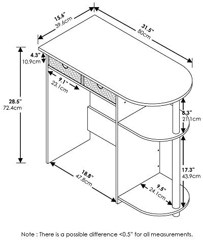 Furinno Go Green Desk, 31.5" Wide Gaming Desk with 2 Side Shelves and Storage Bins, Computer Desk, Office Desk for Home Office, Study Room, Dorm, Bedroom, White Oak - Image 3