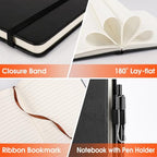 10 Pack Lined Journal Notebook with Pen, A5 Hardcover Leather Journal 5.5"*8.3", Black 136 Pages College Ruled Notebooks and Pen Set for Office School Business Supplies - Image 4
