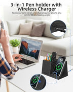 Pen Holder with Wireless Charger, Pencil Holder for Desk, Multi-Functional Desktop Organizer, Desk Organizers and Accessories for Home School Office Supplies, PU Leather Black - Image 2