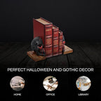 Skull Book Ends Gothic, Lifesize Human, Heavy-Duty Bookends, Skeleton Decorations, Bookends for Shelves, Heavy Books, Black Skull Design Bookend 7x5.1x6.3, Spooky Decor, Holiday - Bloody Black & Red - Image 3