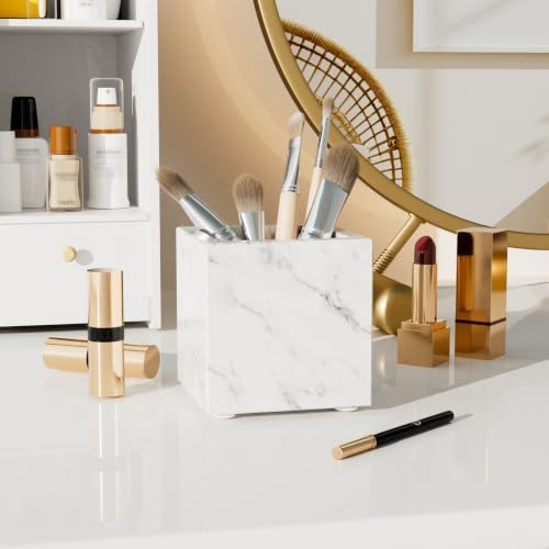 Marble Toothbrush Holder,Pencil Cup,3.9x3.9x3.9in,Carrara White - Image 2
