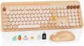 Wireless Keyboard and Mouse Combo, Round Keycap, Tablet Holder, Beige Color by SABLUTE