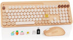 Wireless Keyboard and Mouse Combo, Round Keycap, Tablet Holder, Beige Color by SABLUTE