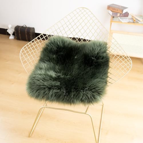 LLB Sheepskin Chair Covers - Office & Dining Room Chair Pads - 18x18 Inch, Dark Green - Image 5