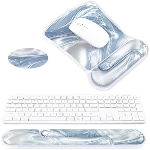Ospelelf Mouse Pad with Wrist Rest and Ergonomic Gel Keyboard Hand Wrist, Support for Typing Gaming, Relieve Wrist Pain, Cool & Easy to Clean, for Office, Programmer, Home Computer Use, Silvery by OspelelfOfficeSupplies