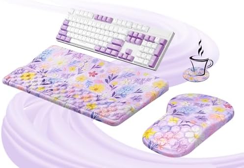 Ospelelf Keyboard Wrist Rest and Mouse Pad Set, Ergonomic Memory Foam Wrist Support, Aesthetic Desk Accessories for Office, Home & Gaming, Relief for Carpal Tunnel & Wrist Pain, Purple Floral by OspelelfOfficeSupplies