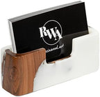 RWA Business Card Holder – Luxury Square Desk Organizer, Stylish Office Decor, Slim Card Holders - Wood & Epoxy Card Display Stand for Men and Women, Office Desk Accessories - SMART, white by RWAresinwoodart