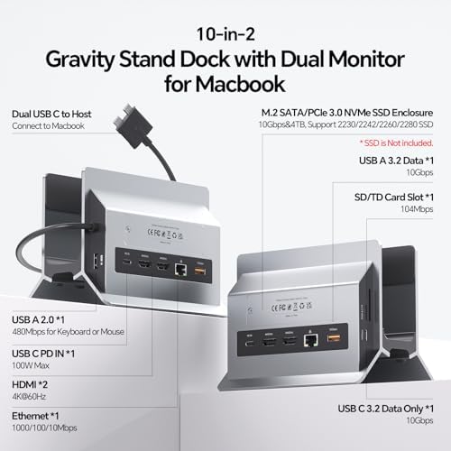 MacBook Docking Station Dual Monitor 4K@60Hz with M.2 NVMe SSD Enclosure - Image 3