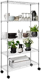 5 Tier Storage Racks Shelving, Heavy Steel Pantry Shelves, Adjustable Wire Shelving Rack with Wheels, Suitable for Garage, Kitchen, Bathroom, Office, 35" W x 14" D x 65" H, Chrome - Image 3