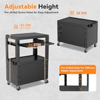 Mobile AV Cart, Adjustable Height Rolling Computer Cart with Pullout Keyboard Tray – Locking Cabinet, 3 Outlets & 2 USB Ports, Lock Brake Casters–Media Utility Cart on Wheels for Home/Office - Image 5