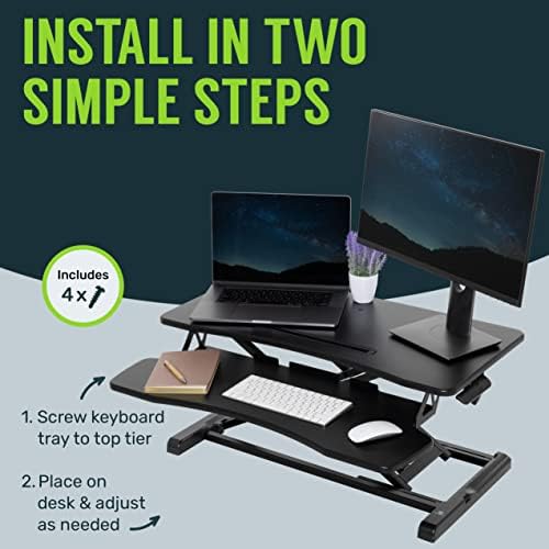 TechOrbits Standing Desk Converter-32-inch Height Adjustable, MDF Wood, Sit Riser-Black, 32" - Image 5