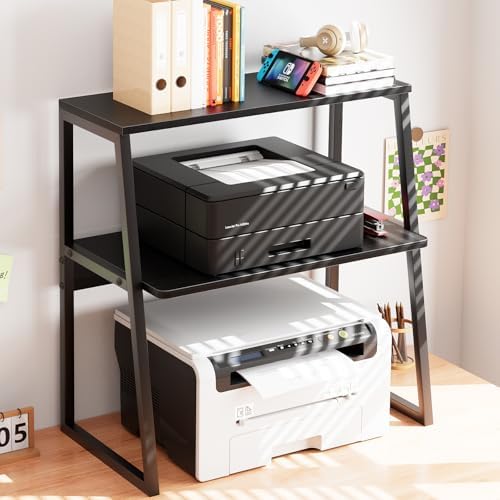 Arbuxzuy Printer Stand, Desktop Printer Shelf, 3 Tier Desk Shelf for top of Desk, Large Printer Stands Office Organization Shelves for Home Office Printer Fax Book, Black by Arbuxzuy