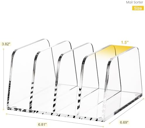 YUXUN Acrylic File Sorter,6.9"x6.6"x3.74",4 Sections Vertical Desk Organizer,Clear Mail Organizer File Holder Stand Rack Desk Accessories for Mail,Envelope,Letter,Notebook for Home/Office/Classroom - Image 3