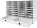 Literature Organizer, 32 Compartment Adjustable Mail Sorter with 2 Drawers Stackable File Sorter Paper Organizer for Home Office School Holds 110 pounds (White) by BINELUCOLU