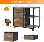 VINGLI 3 Drawer File Cabinet with Wheels Under Desk Printer Stand, Rolling File Cabinet with Shelves Adjustable, Mobile Lateral Filing Cabinet for Home Office, Fits Letter Size, Rustic Brown - Image 3
