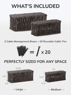 Cable Management Box, Cord Organizer with Lid & Cable Ties - Black Set - Image 2