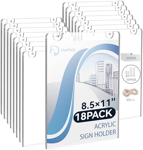 Daofary Acrylic Wall Sign Holder 8.5 x 11, 18 Pack Wall Mount,3-Way Install by Daofary