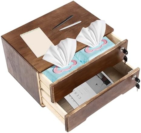 Wooden Desk Organizer with Drawers & Lock, Desktop Countertop Storage Cabinet Lockable Home Office Supplies File Tabletop Organizing Unit (2 Drawer - Retro Walnut) - Image 7