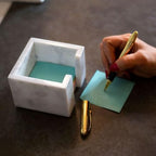 White Marble Sticky Note Holder, Handmade Office Desk Organizer - Image 2