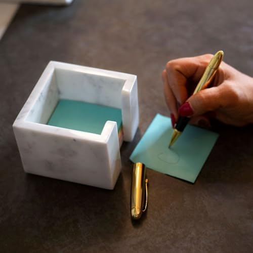 White Marble Sticky Note Holder, Handmade Office Desk Organizer - Image 2
