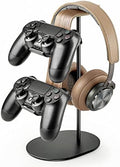 Controller and Headset Holder, Aluminum and Wood Gaming Controller & Headphone Stand for PS5 PS4 Xbox One Nintendo Switch, Universal Desk Game Accessories by QinCoon
