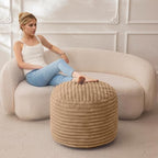 HIGOGOGO Round Stuffed Pouf Ottoman, Corduroy Poufs with High-Density Foam Filling, Furry and Fluffy Pouf Foot Stool Storage Ottoman, 20 X 15 Floor Poufs Foot Rest for Living Room, Brown - Image 2